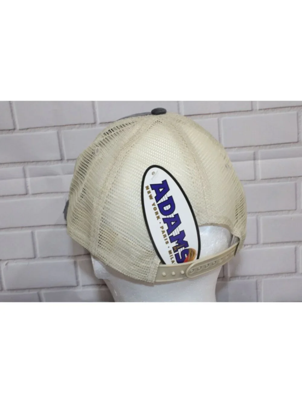 Vintage Adams F&R Trucker Hat Distressed Gray & Beige Mesh Cap Adjustable Snapba - Picture 3 of 8